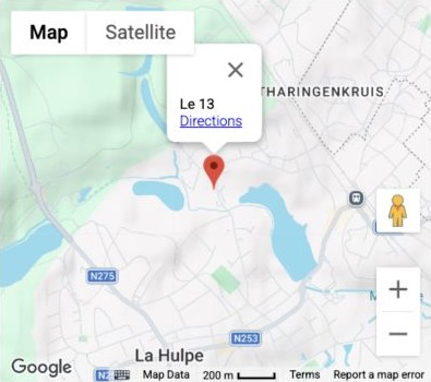 Carte de localisation du 13 à La Hulpe — ouvrir Google Maps pour naviguer